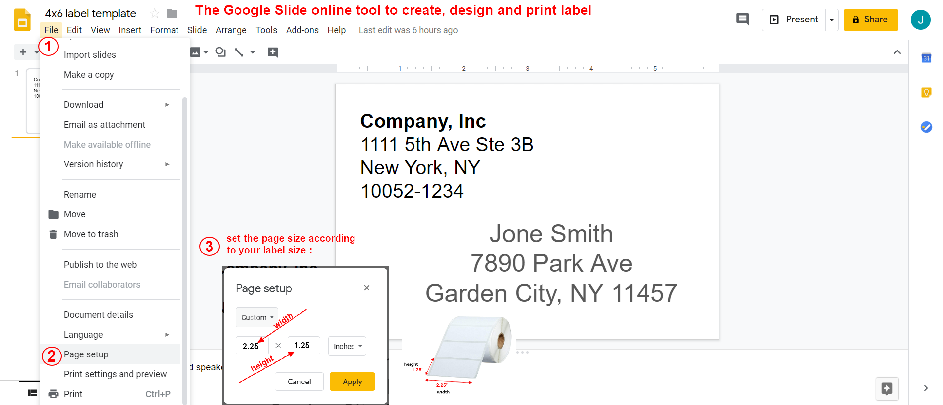 Google Slide Custom Label